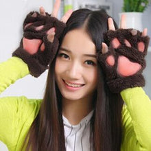 New Arrival 1 Pair New Women Lady Girl Winter Warm Paw Gloves Fingerless Fluffy Bear Cat Plush Paw Glove Mittens