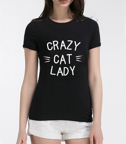 Crazy Cat Lady Printed Kitty Tee Shirt Fun Colors Gag Gift